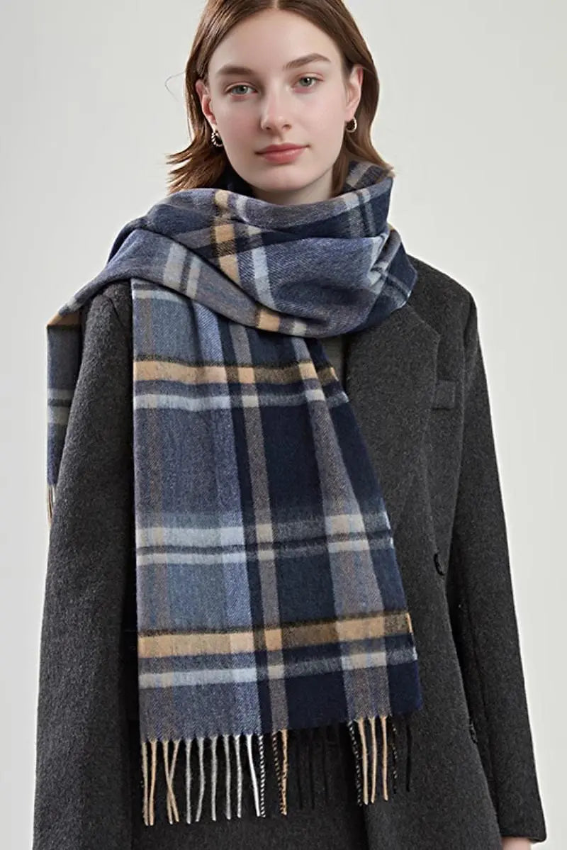 Classic Extra Long 100 Wool Plaid Scarf