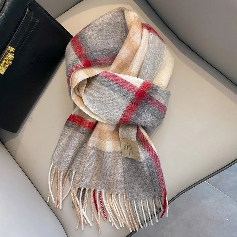 Women's wool plaid wrap scarf comfortable winter blanket accessory