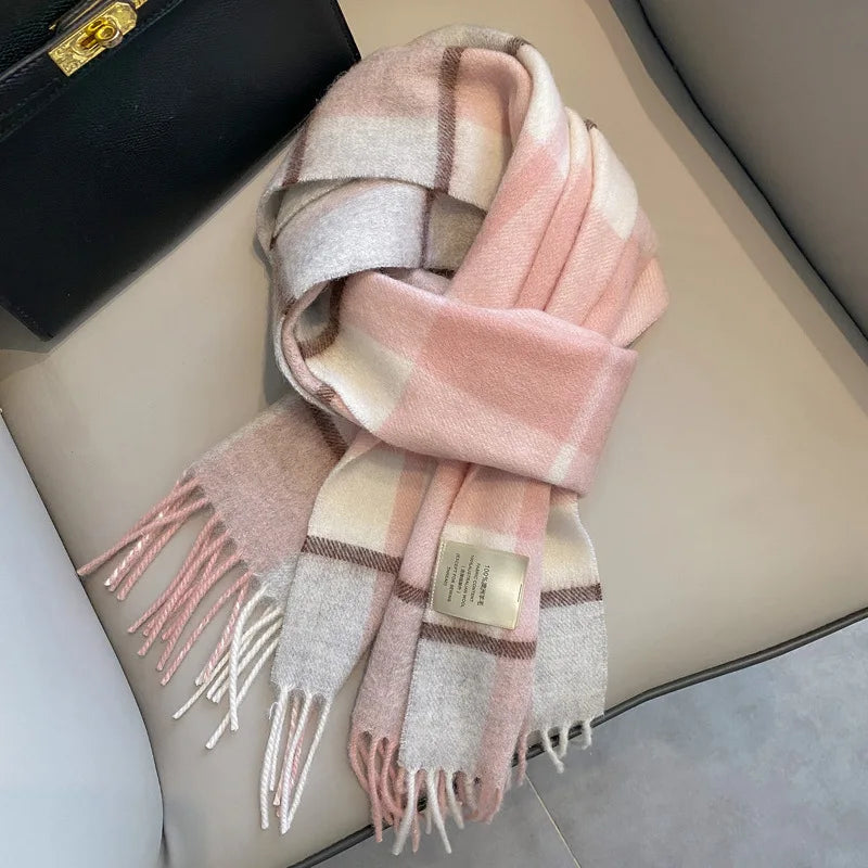 Women's wool plaid wrap scarf comfortable winter blanket accessory