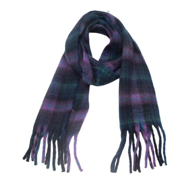 Brushed Plaid Blanket Scarf With Tassels