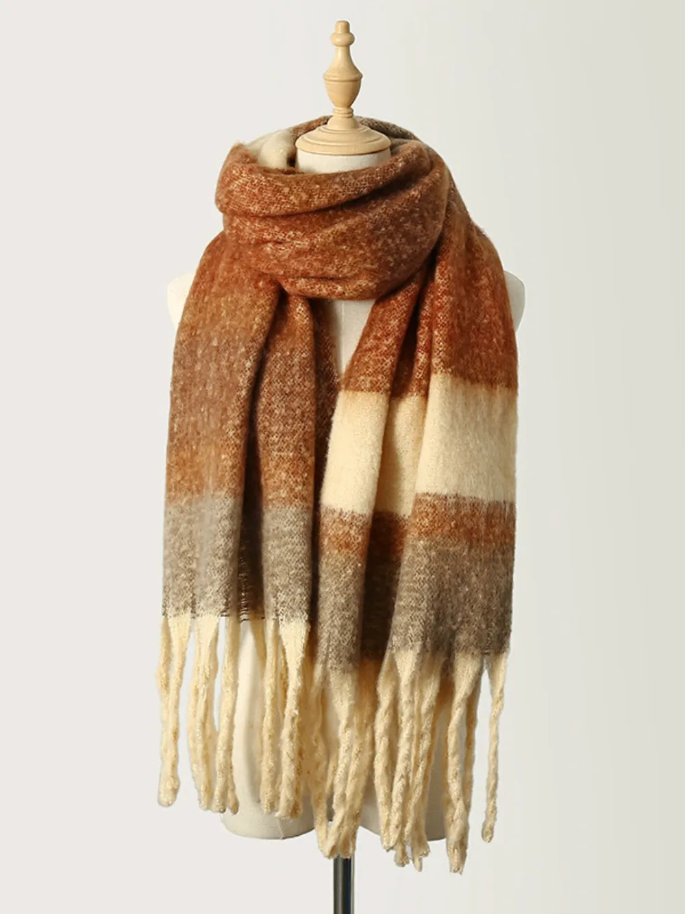 Oversized Plaid Fringe Scarf (Multiple Colors)